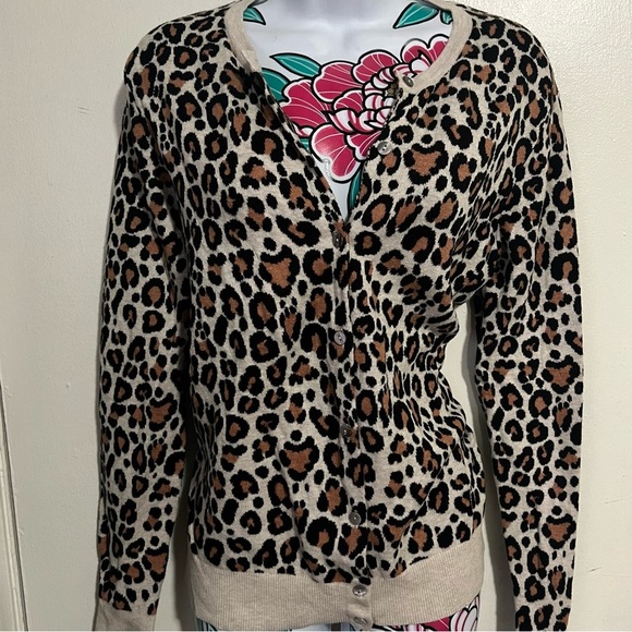 A New Day Beige Black Cheetah Print Button Up Cardigan - Picture 2 of 4